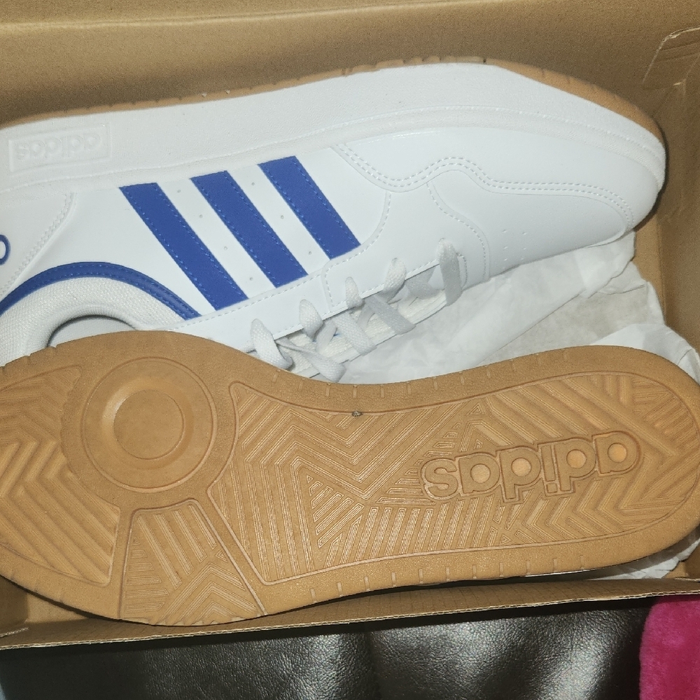 Adidas Hoops 3.0 Men's Shoes - White and Blue - Picture 4 of 6